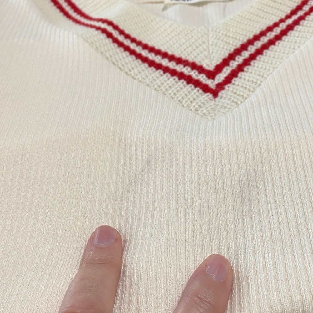 Tennis Core Crop Varsity V-Neck Sweater M Cream Red Stripes Preppy Collegiate - Picture 8 of 8